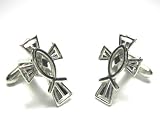 Jesus Fish Cross Christian Religious Cufflink Silver Plated w/ Gift Box