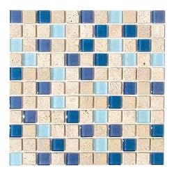 Stone Travertine and Glass Mosaic Lagoon