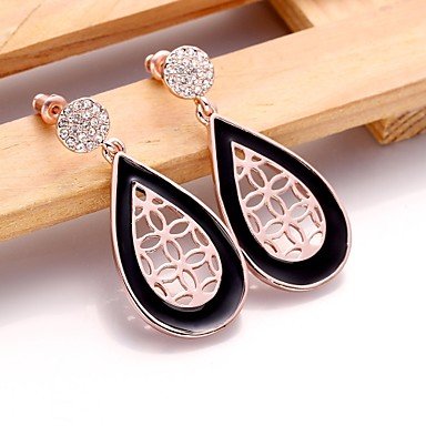 BST Vintage Diamante Watet-drop Rose Gold and Black Rose Gold-Plated Drop Earrings (Rose Gold and Black)(1Pair)