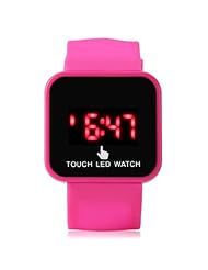 Touch Screen Red LED Watches Grils Ladies Dark Pink Silicone Watch