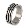 Grooved Polished Titanium Ring with Black Lines (7.8 mm) - Sizes 8 - 13
