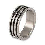 Grooved Polished Titanium Ring with Black Lines (7.8 mm) - Sizes 8 - 13