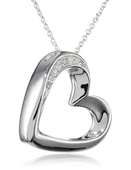 Womens Sterling Silver Diamond Resting Heart Pendant Necklace (0.06 cttw, I-J Color, I2 Clarity)