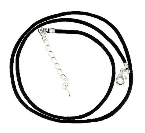 Necklace Cord For Pendants - D40 - Black Silk / Satin - 19 + 2 Extension Chain ~ Silver Plated Ends