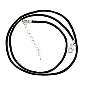 Necklace Cord For Pendants - D39 - Black Silk / Satin - 16" + 2" Extension Chain ~ Silver Tone Ends