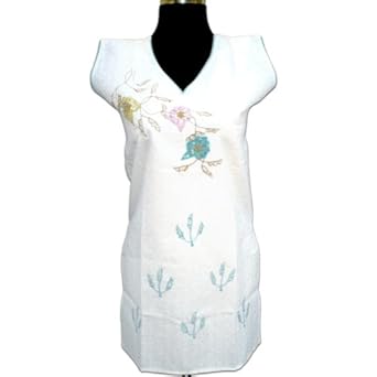 Handmade Chikan Colorful Embroidered Cotton Top With Colorful Sequins From India 