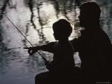 Silhouette of Father and Five-year-old Son Fishing Photographic Poster Print by Kevin Beebe, 16x12