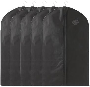 UQueen UQ6004 5 pcs Thicken 50 " Simple Pure Color Non-woven Dustproof Moistureproof Mildewproof Wardrobe Clothes Storage Garment Bags Cover for Suits with Visual Window (Medium Size, Black)