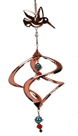 Hummingbird Metal and Glass Copper Colored Hanging Swirl
