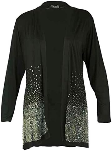 Nauvelle Womens Plus Size Sequin Glitter Long Sleeve Open Sparkle Cardigan Top-Black-22/24