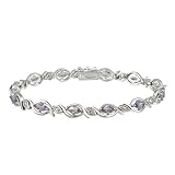 Sterling Silver Diamond Accent and Amethyst Oval Link Bracelet, 7.25