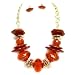 Chunky Bead Necklace Set; 18"L; Gold Metal; Red Beads; Lobster Clasp Closure; Matching Earrings Included;