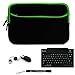 Green Trim Black Slim Protective Soft Neoprene Cover Carrying Case Sleeve with Extra Pocket // Airport Check-Point-Friendly // For Asus Eee Pad Transformer TF101 Netbook Notebook 10.1 inch Screen + Includes a Accessory Pack Of Slim Wireless Bluetooth Keyboard with USB Mini Mouse
