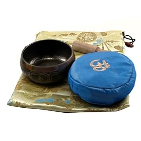 Tibetan Buddhist Singing Bowl Gift Set- Ivory Bag with a Blue Pillow