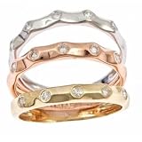 14K Tri-Color Gold White Diamond Stackable Rings (1/3 Carat, SI Clarity, G Color)