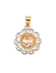 Round 14k Yellow White Rose Gold Fancy Baptism Pendant
