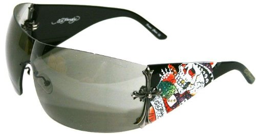 ED HARDY EHS 008 EHS008 BRAD BLACK PLASTIC SHIELD CRYSTAL SUNGLASSES SHADES