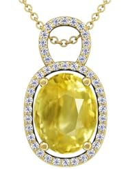 14K Yellow Gold Oval Cut Yellow Sapphire And Round Diamond Pendant