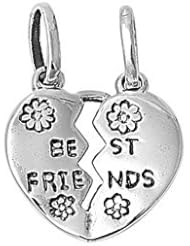 Sterling Silver Best Friends Heart Pendant Best Seller Charm Pure 925 New 14mm with 1mm Box Chain