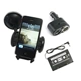 Premium Black Dual Automobile Car Charger+MP3 Car Mount Holder+Black Cassette Tape Adapter for Apple Ipod Nano 5g