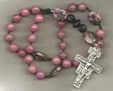 Anglican Prayer Beads of Pink Rhodochrosite, St. Francis Cross