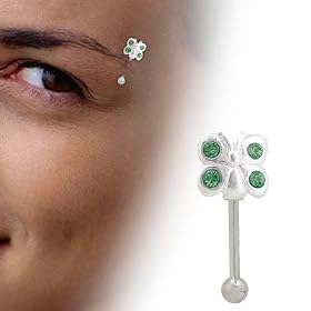 Sterling Silver Butterfly Eyebrow Ring with Green Jewels