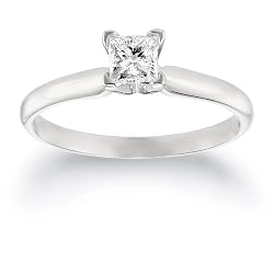 14k White Gold Princess Cut Solitaire Diamond Engagement Ring (1/3 ct, H-I Color, SI2-I1 Clarity), Size 6