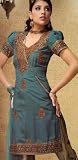 Turquoise Art Silk Traditional Kameez Unstitched Dress Material with Churidar and Dupatta