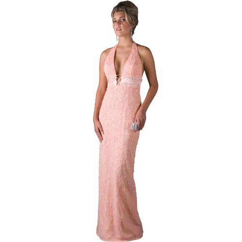 Formal Evening Gown. Beaded Halter Dress for Prom, Party, by Sean Collection