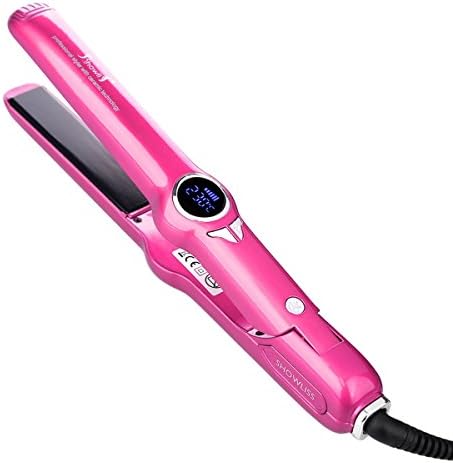 Sminiker Showliss MCH Fast Heat Flat Iron Ionic With LCD Display Hair Straightener Ceramic Temperature Adjustable From 180℃-230℃ in 30 Seconds(Pink)