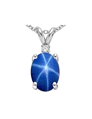 Tommaso Design (tm) Oval 7x5mm Created Star Sapphire and Genuine Diamond Pendant