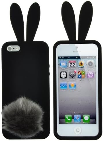 Iphone 5s Case, WYECLK Bunny Rabbit Tail Cute Soft Case Cover Protector Skin Black for iPhone 5 5s