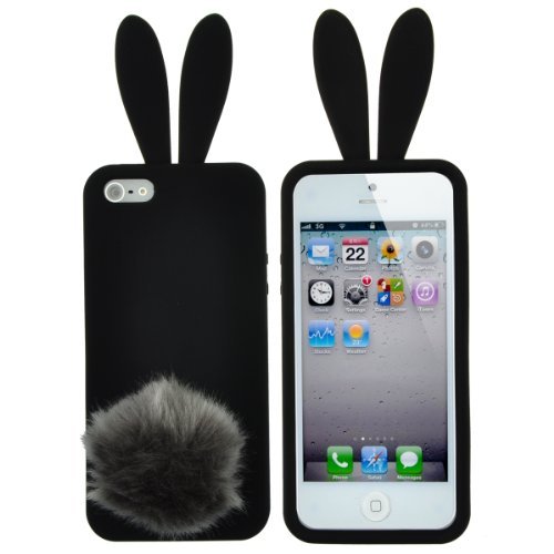Iphone 5s Case, WYECLK Bunny Rabbit Tail Cute Soft Case Cover Protector Skin Black for iPhone 5 5s