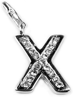 925 Sterling Silver Plated Charm Crystal Accent Monogram "X"