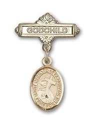 Gold Filled Baby Badge with St. Bernard of Clairvaux Charm and Godchild Badge Pin