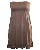 Strapless Brown Smocking Dress Lace Trimmed Bottom