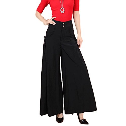 Teranos レディース ガウチョパンツ ワイドパンツ ハイウエスト ロング丈 ポケット 綿 無地 春 秋 冬 カジュアル シンプル