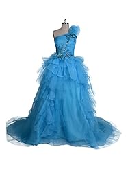 Fitted  One Shoulder  Tulle  Ball Gown Prom Dress  With Ruffles