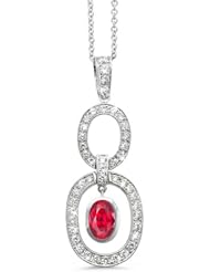Trio Oval Diamond Pendant In 18K White Gold With A 1.06 ct. Genuine Ruby Center Stone.
