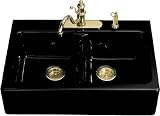 Kohler K-6534-3-7 Hawthorne Apron-Front, Tile-In Kitchen Sink with Three-Hole Faucet Drilling, Black Black