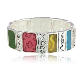 Silver Tone Fruits of the Spirit Inspirational Stretch Bracelet Fashion Jewelry