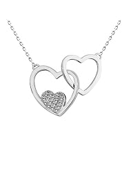 Honeystore Ladys Three Heart Cubic Zirconia White Gold Plated Link Necklace Color White