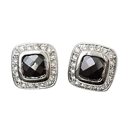 Jet Black Cubic Zurconia and Clear Crystal Earrings Fashion Jewelry
