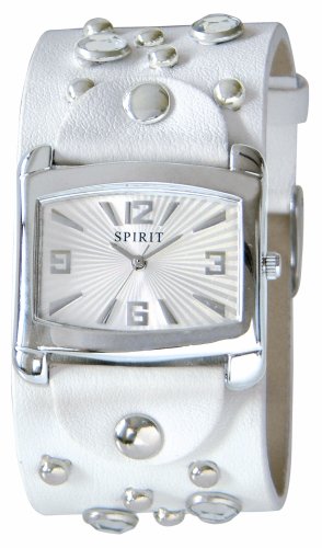 Spirit Ladies Silver Sunray Dial & White Silver Studded Strap Watch