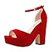 Loslandifen Women's Faux Velvet Platform Block High Heel Sandals