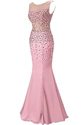 Strapless Open-Back Sequined Scoop Neck Chiffon/Tulle Mermaid Evening Dress/Party Dress/Wedding Dress 