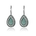 Sterling Silver Marcasite & Jade Tear Drop Wire Earrings
