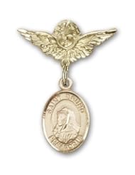 Gold Filled Baby Badge with St. Bruno Charm and Angel with Wings Badge Pin