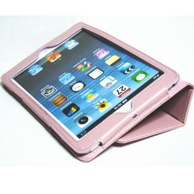 iPad mini ケース／アイパッド ミニ／スタンドＢ型／合皮製／牛皮模様／ライトピンク／薄桃色