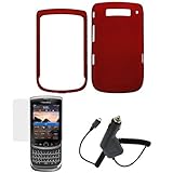 GTMax Red Rubberized Snap On Hard Case + Car Charger for BlackBerry Torch 2 ....